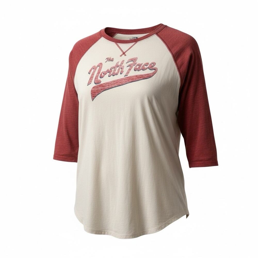 THE NORTH FACE 3/4 Raglan Sleeve Baseball Tee Classic Fit Mens XL Red & White